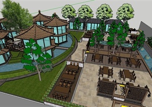 中式风格餐馆建筑设计SU(草图大师)模型