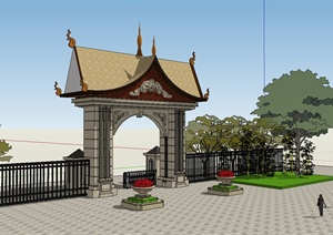 泰式风格公园入口大门设计SU(草图大师)模型