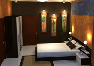 某现代风格精致室内卧室设计SU(草图大师)模型