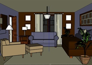 某现代风格室内客厅装饰设计SU(草图大师)模型