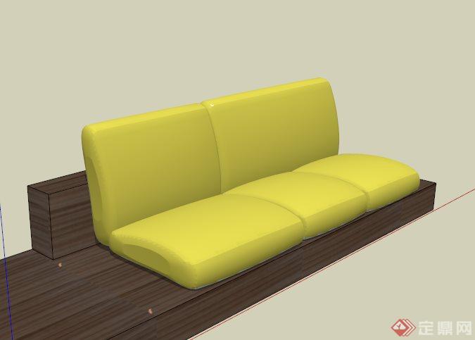 木台黄色三人沙发设计SU模型(1)