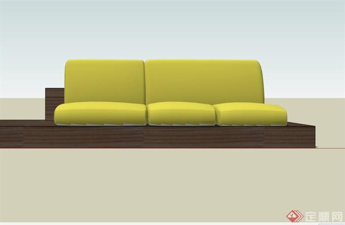 木台黄色三人沙发设计SU模型(4)