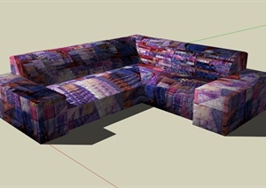 LX型紫色布艺沙发设计SU(草图大师)模型