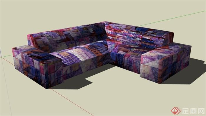 LX型紫色布艺沙发设计SU模型(1)