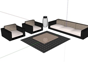 现代布艺沙发组合SU(草图大师)模型素材