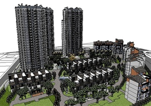 现代中式综合居住小区建筑设计SU(草图大师)模型