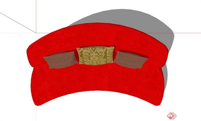 现代红色弧形沙发设计SU模型(2)