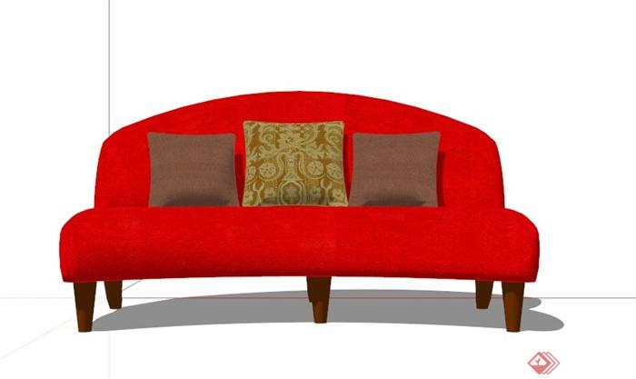 现代红色弧形沙发设计SU模型(3)