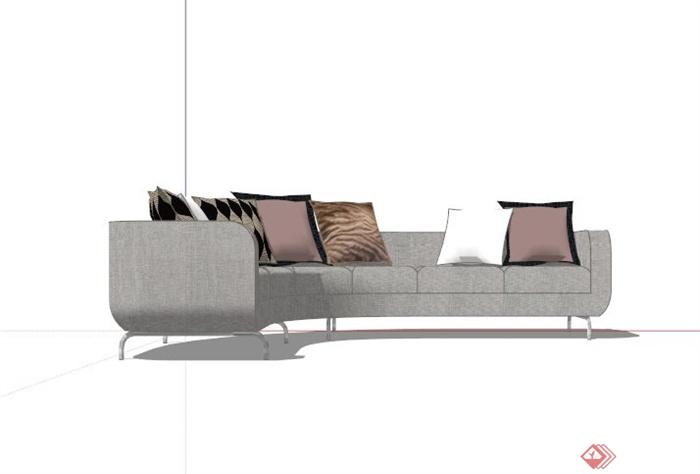 灰色弧形布艺沙发设计SU模型(3)