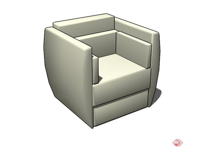 白色单人沙发设计SU模型素材(1)