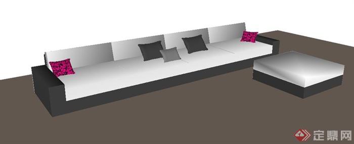 长形沙发及沙发凳su模型(1)