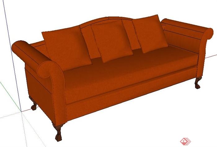 新古典红色长沙发su模型(1)