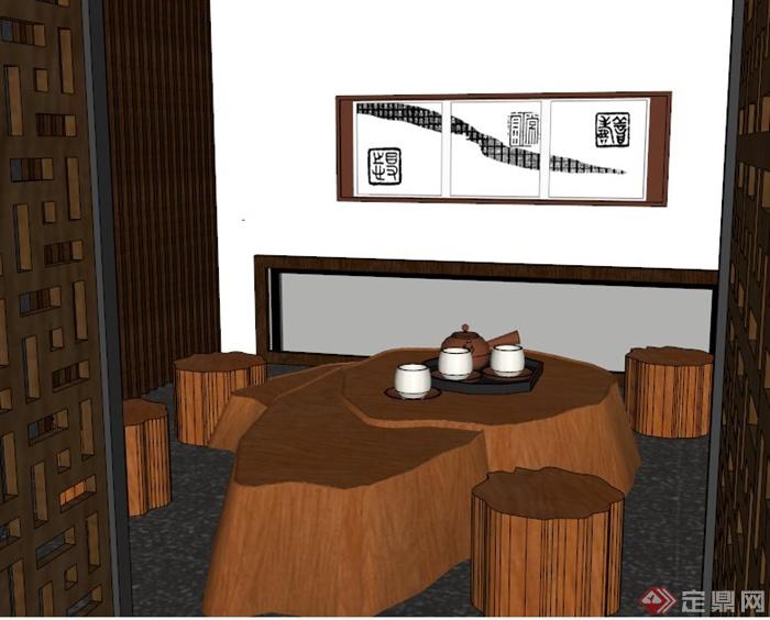 两个中式茶室室内设计SU模型(5)