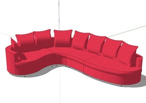 现代时尚红色沙发设计SU(草图大师)模型