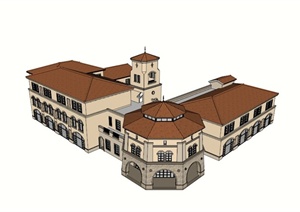 欧式石材幼儿园建筑设计SU(草图大师)模型