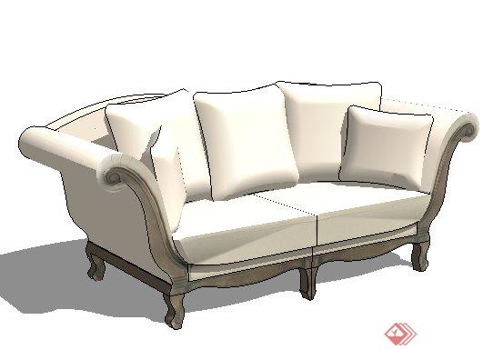 欧式白色双人沙发su模型(1)