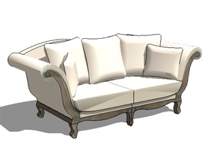欧式白色双人沙发SU(草图大师)模型