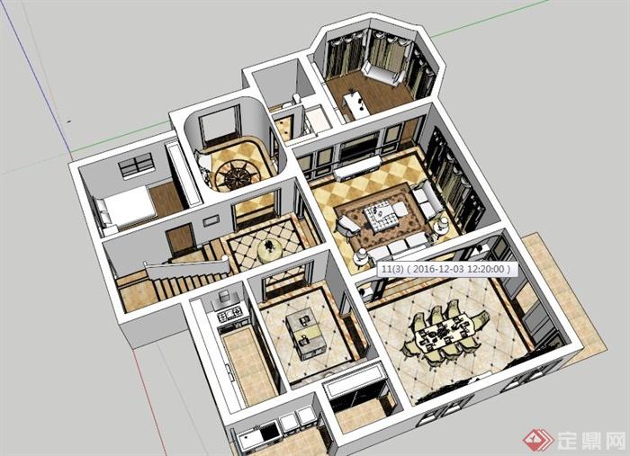 欧式别墅住宅空间设计SU模型(1)