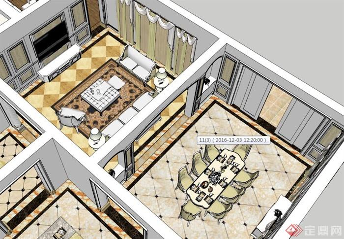 欧式别墅住宅空间设计SU模型(2)