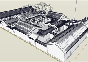 精细的中式风格院落设计SU(草图大师)模型