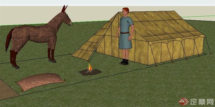 野营帐篷及马匹su模型(2)