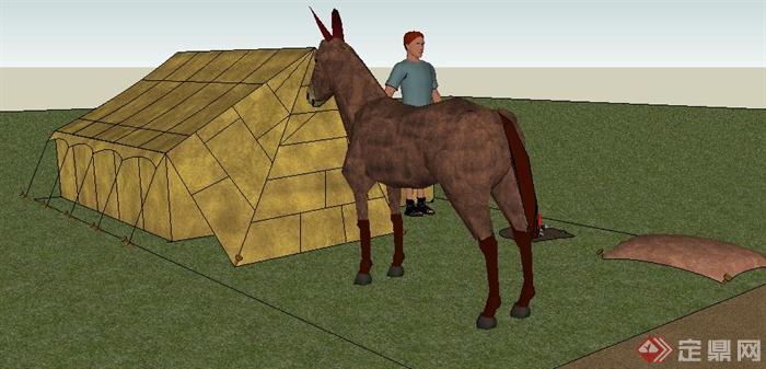 野营帐篷及马匹su模型(1)
