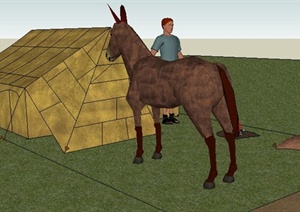 野营帐篷及马匹SU(草图大师)模型