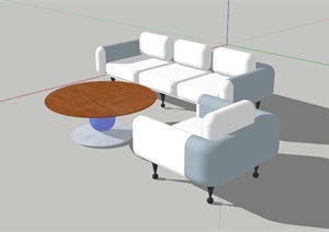 现代简约白色沙发茶几组合SU(草图大师)模型