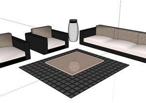简约布艺沙发茶几组合SU(草图大师)模型