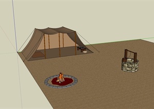 某野营帐篷、水井、火柴堆设计SU(草图大师)模型