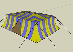 黄紫条纹拼接野营帐篷SU(草图大师)模型