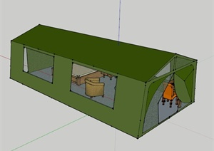 绿色休闲野营帐篷房SU(草图大师)模型