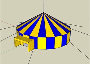 蓝黄条纹圆形野营帐篷SU(草图大师)模型