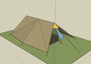 卡其色简易野营帐篷设计SU(草图大师)模型