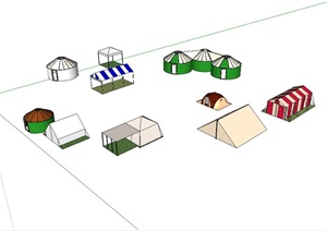 多种不同的野营帐篷设计SU(草图大师)模型