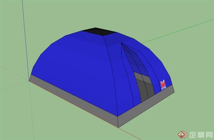 常见简约宝蓝色野营帐篷SU模型(1)