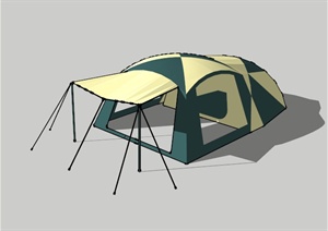 黄色绿色拼接多人野营帐篷设计SU(草图大师)模型