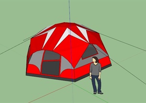 多人红白拼接野营帐篷SU(草图大师)模型