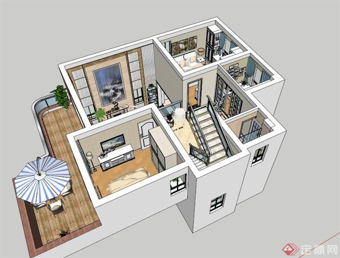 欧式两层别墅室内设计SU模型(5)