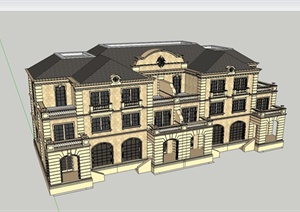 某欧式风格双拼别墅3层建筑楼设计SU(草图大师)模型
