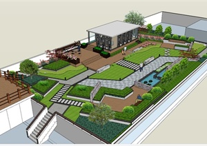 某现代屋顶花园景观规划设计SU(草图大师)模型素材