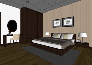 现代雅致卧室空间设计SU(草图大师)模型素材