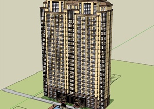 小区新古典高层居住建筑SU(草图大师)模型