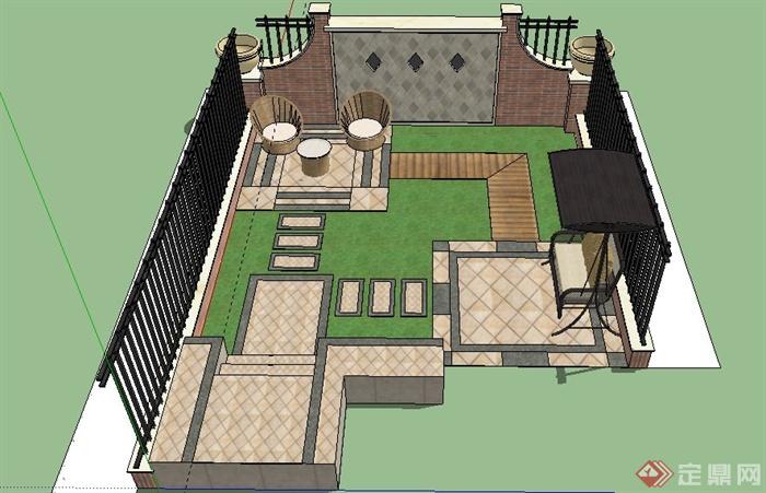 现代住宅庭院景观设计su模型（含效果图）(4)