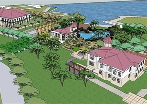 某滨水度假区景观绿地规划设计SU(草图大师)模型