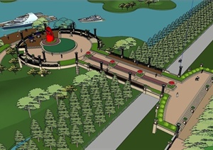 某现代滨水公园绿地规划设计SU(草图大师)模型