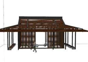 现代中式木板亭子设计SU(草图大师)模型