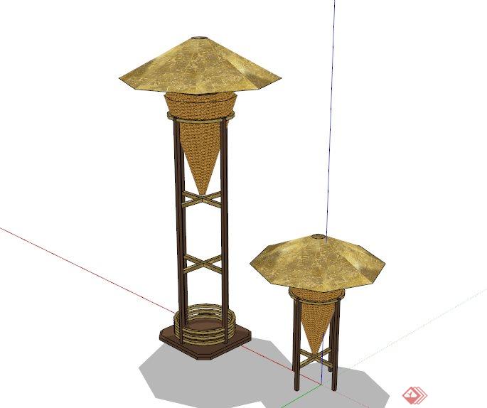 现代中式木制景观灯设计SU模型(1)