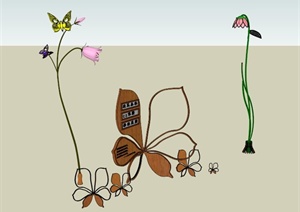 现代花卉造型指示牌景观小品SU(草图大师)模型