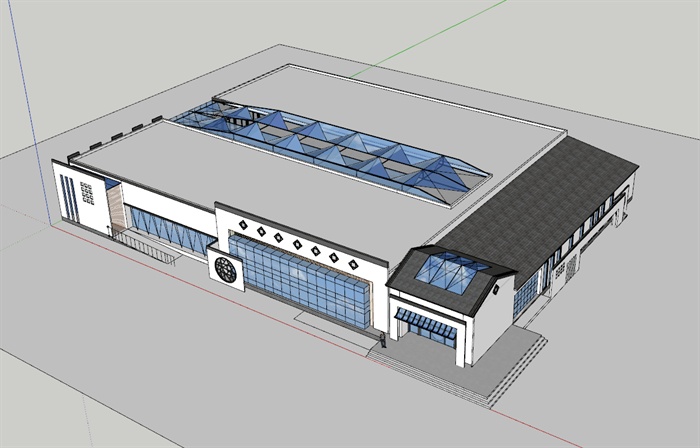 单层新中式体育馆建筑设计SU模型附带CAD平面图